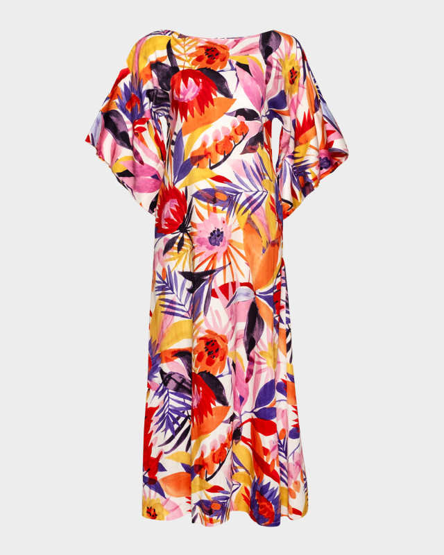 Spinnaker Bell-Sleeve Floral Cotton Maxi Dress
